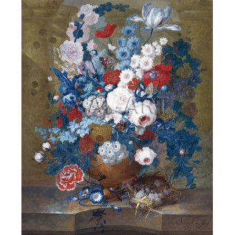 РЕПРОДУКЦИИ НА КАРТИНИ Натюрморт с цветя и птиче гнездо на перваз (1765)